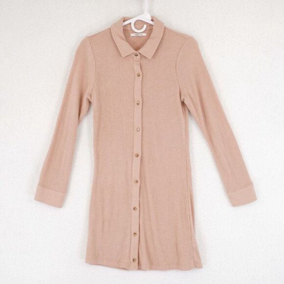 O'Neil‎ Long Sleeve Ribbed Peach Sweater Dress Medium Button Front Collared - Picture 1 of 9